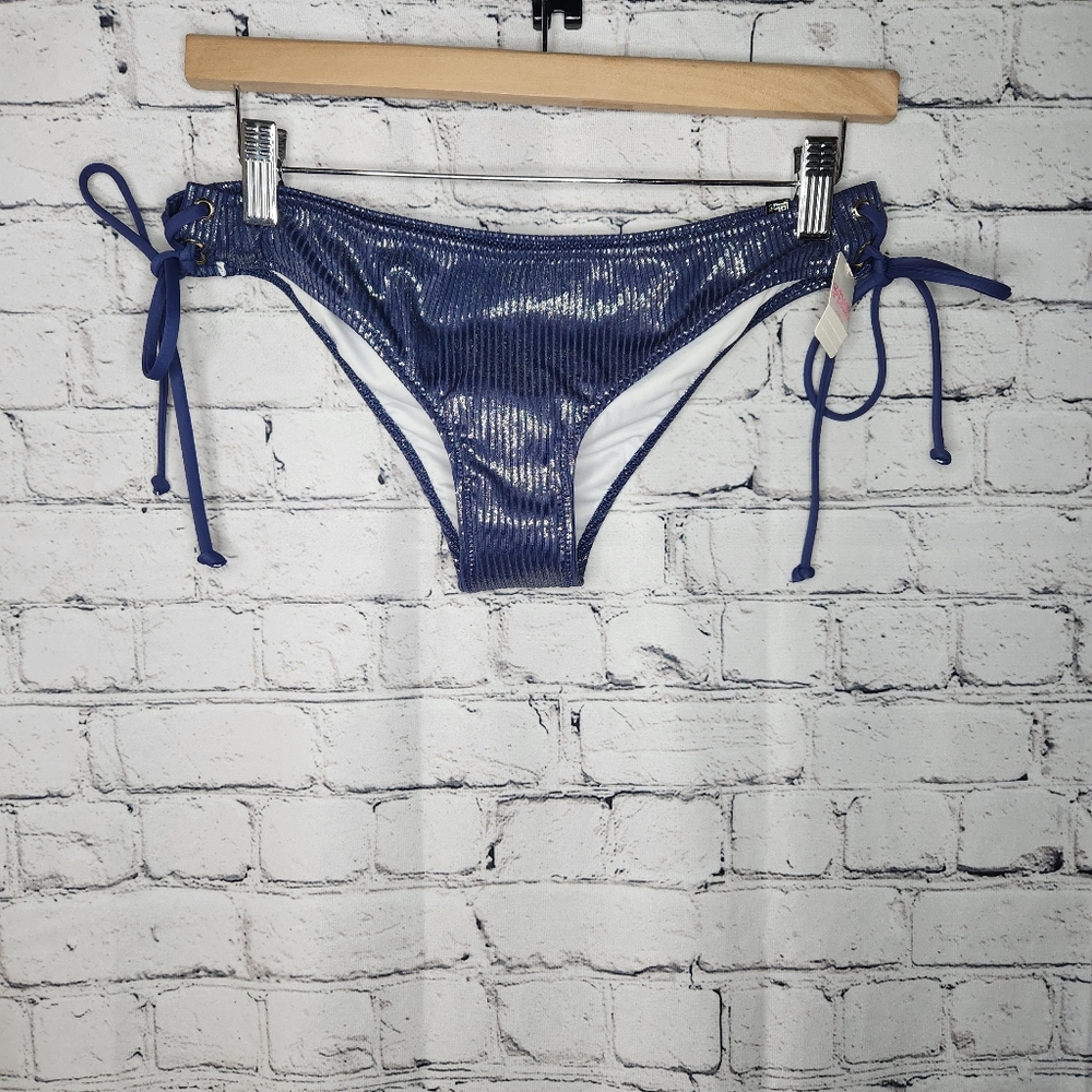 Victoria's Secret PINK Metallic Blue Mini Cheekster Bikini Bottom Size Medium‎